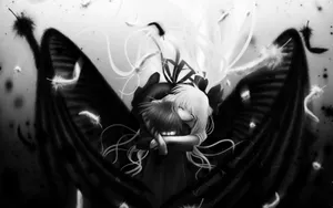 Black And White Anime Girl Wings Wallpaper