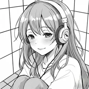 Black And White Anime Girl With Headphones Wallpaper