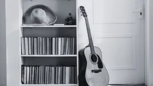 Black And White Guitar In Studio Wallpaper