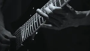 Black And White Guitar On A Grayscale Background Wallpaper