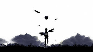 Black And White Hinata Looking Up Haikyuu Aesthetic Wallpaper