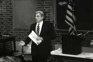 Black And White John Warner Making Speech Wallpaper