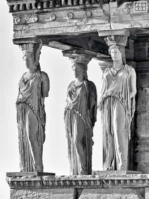 Black And White Photo Of The Erechtheion's Maiden Porch Wallpaper