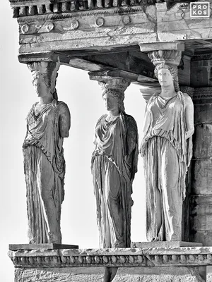 Black And White Photo Of The Erechtheion's Maiden Porch Wallpaper