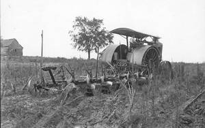 Black-and-white Vintage Tractor On The Field Wallpaper