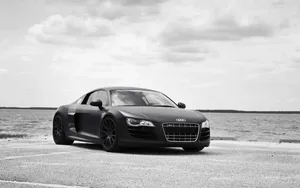Black Audi R8 Seaside Parking Wallpaper
