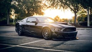 Black Car 4k Mustang Parking Lot Wallpaper