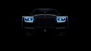 Black Car 4k Rolls Royce Light Blue Headlights Wallpaper