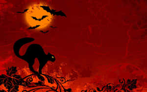 Black Cat With Pumpkins On Halloween Wallpaper