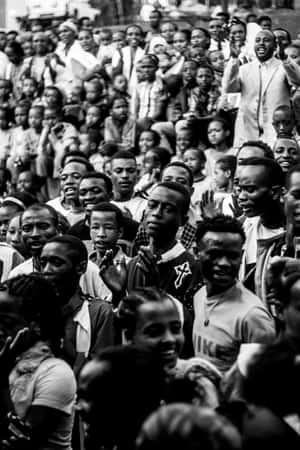 Black Community Gathering Monochrome Wallpaper