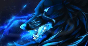 Black Cool Blue Wolf Digital Art Wallpaper
