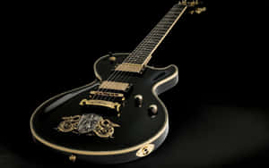 Black Electric Guitar Gold Details Wallpaper