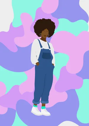 Black Girl Baddie Wearing Overalls Wallpaper