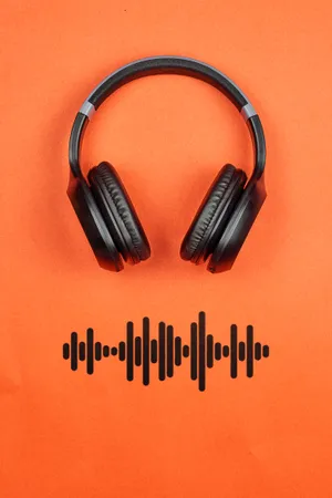 Black Headphones Orange Background Sound Waves Wallpaper