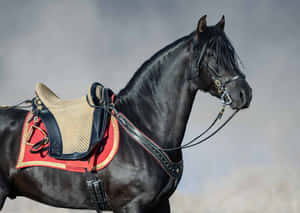 Black Horsewith Decorative Saddle Wallpaper