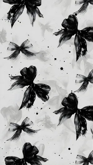 Black Ink Bow Pattern Wallpaper