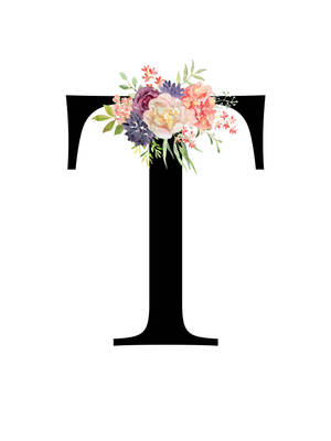 Black Letter T Floral Art Wallpaper