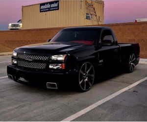 Black Lowered Pickup Truck Sunset Wallpaper