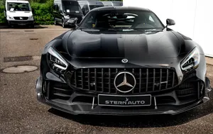 Black Mercedes A M G G T R Pro Front View Wallpaper