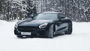Black Mercedes A M G Winter Scene Wallpaper