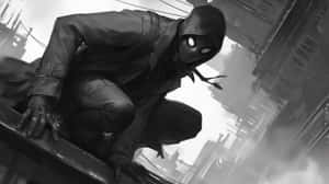 Black Noir Crouchingon Rooftop Wallpaper