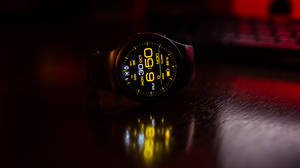 Black Smartwatch Yellow Led Display Wallpaper