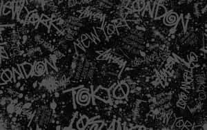 Black Y2 K City Names Graffiti Background Wallpaper