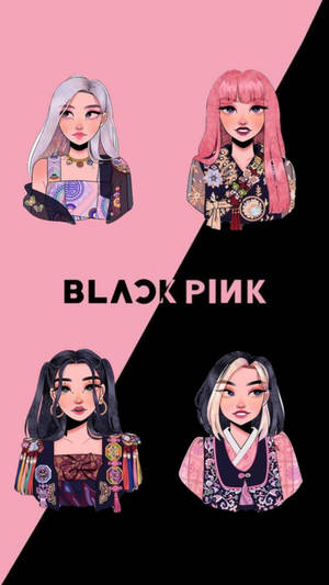 Blackpink Cartoon Badass Modern Hanbok Wallpaper