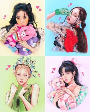 Blackpink Cartoon Cute Girls Wallpaper