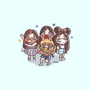 Blackpink Cartoon Funny Face Mask Wallpaper