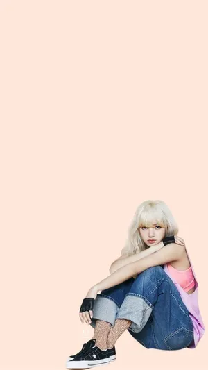 Blackpink Cute Sitting Blonde Lisa Wallpaper