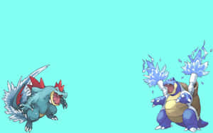 Blastoise And Feraligatr Battling Each Other Wallpaper