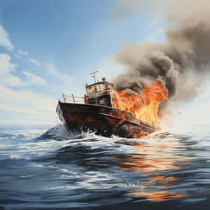 Blazing_ Vessel_at_ Sea.jpg Wallpaper