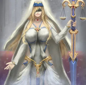 Blindfolded Sword Maidenwith Scales Wallpaper