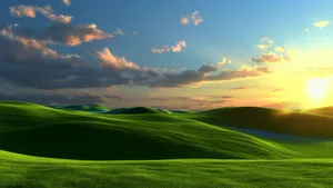 Blissful Green Hills Sunset Wallpaper