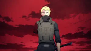 Blonde Anime Character Red Sky Backdrop Wallpaper