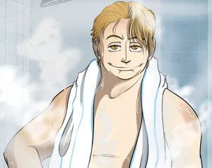 Blonde Anime Character Shower Scene Wallpaper