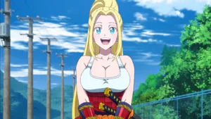 Blonde Anime Character Smiling Outdoors Wallpaper