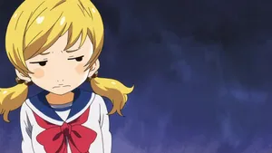 Blonde Anime Character Upset Expression Wallpaper