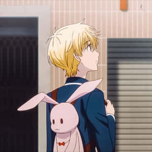 Blonde Anime Character With Bunny Backpack Wallpaper