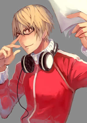 Blonde Anime Characterwith Headphones Wallpaper