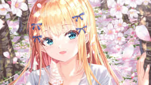 Blonde Anime Girl Cherry Blossoms Wallpaper