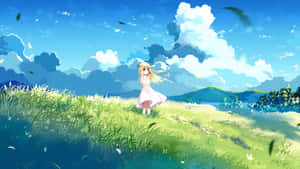 Blonde Anime Girl Serene Meadow Wallpaper