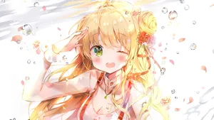 Blonde Anime Girl Sparkling Smile Wallpaper