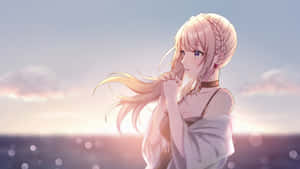 Blonde Anime Girl Sunset Gaze Wallpaper