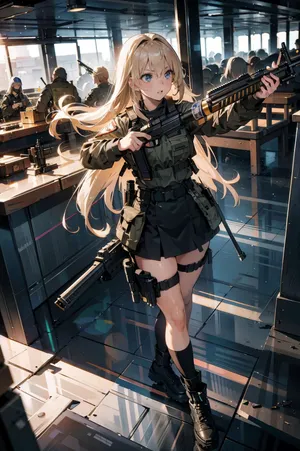 Blonde Anime Girl Tactical Gear Wallpaper