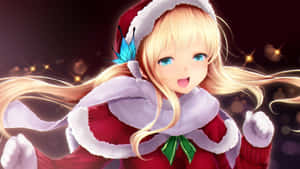 Blonde Anime Girlin Santa Costume Wallpaper