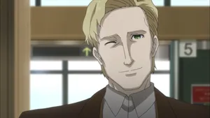 Blonde Anime Scientist Smiling Wallpaper