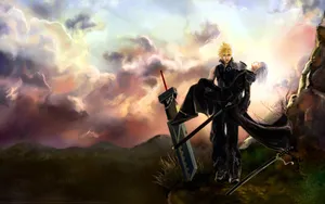 Blonde_ Anime_ Warrior_ Resting_with_ Sword Wallpaper