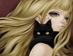 Blonde Girl With Anime Cat Wallpaper